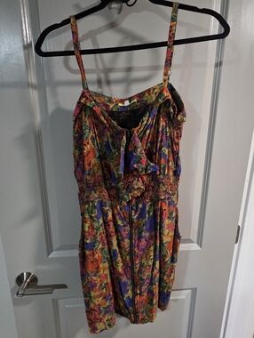 Gianni Bini Green and Orange Abstract Floral Dress